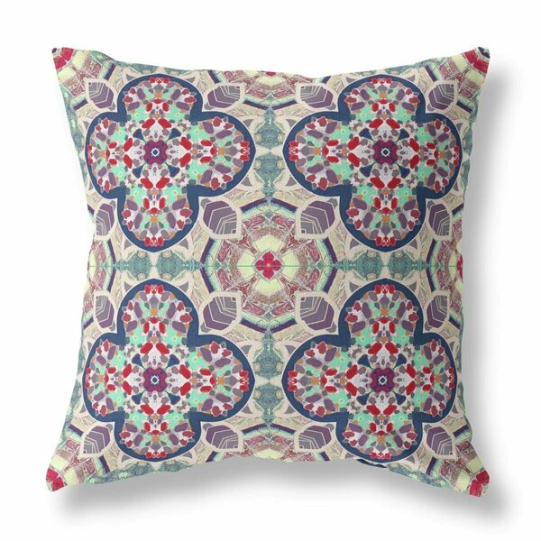 Palacedesigns 28 in. Mauve & Blue Cloverleaf Indoor & Outdoor Throw Pillow Maroon & Green PA3089590